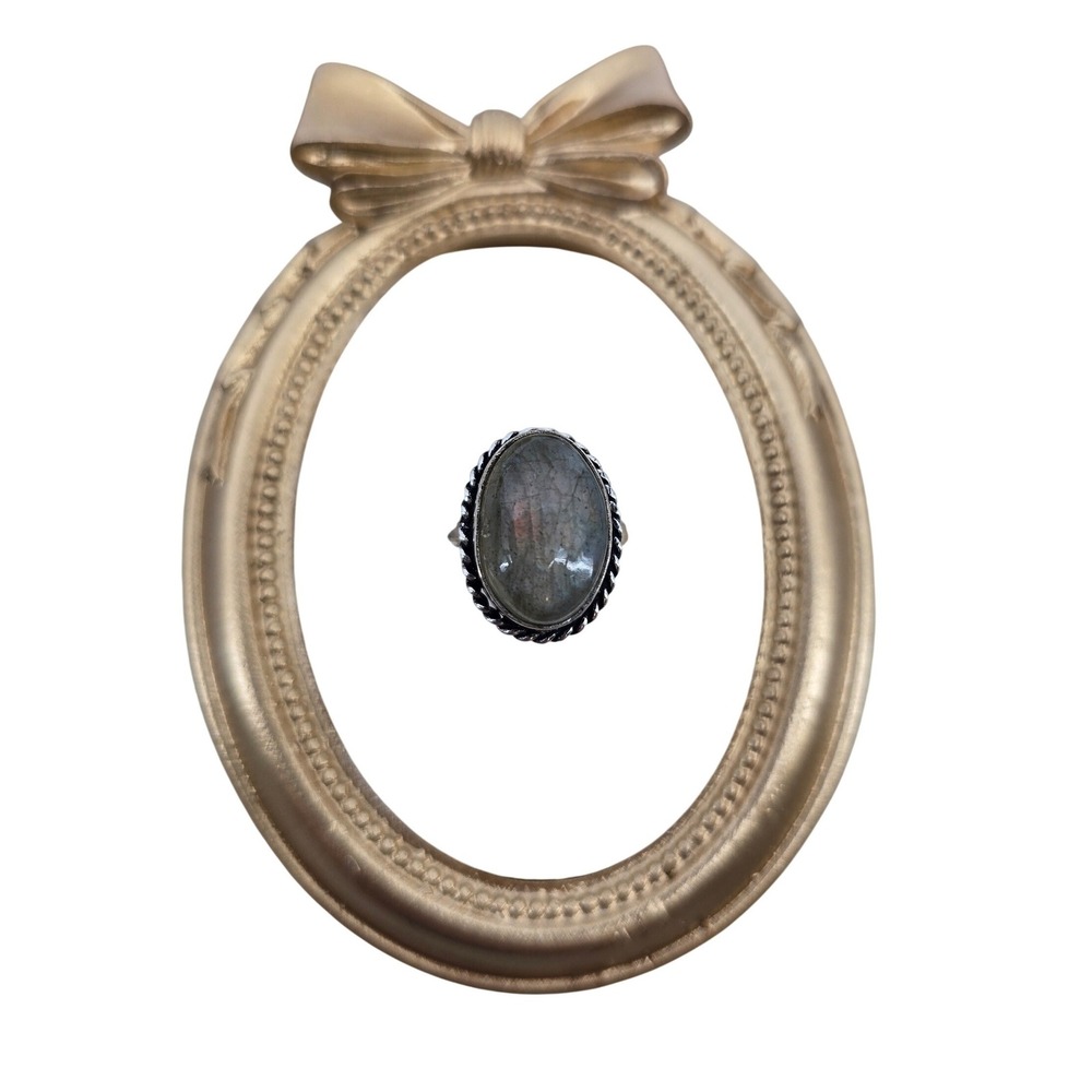 Unbranded Ring Unisex 10.5 Labradorite Oval Silver Tone Boho Statement EUC